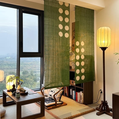 Ramie Cloth — Green Dots displayed as a room divider or wall hanging