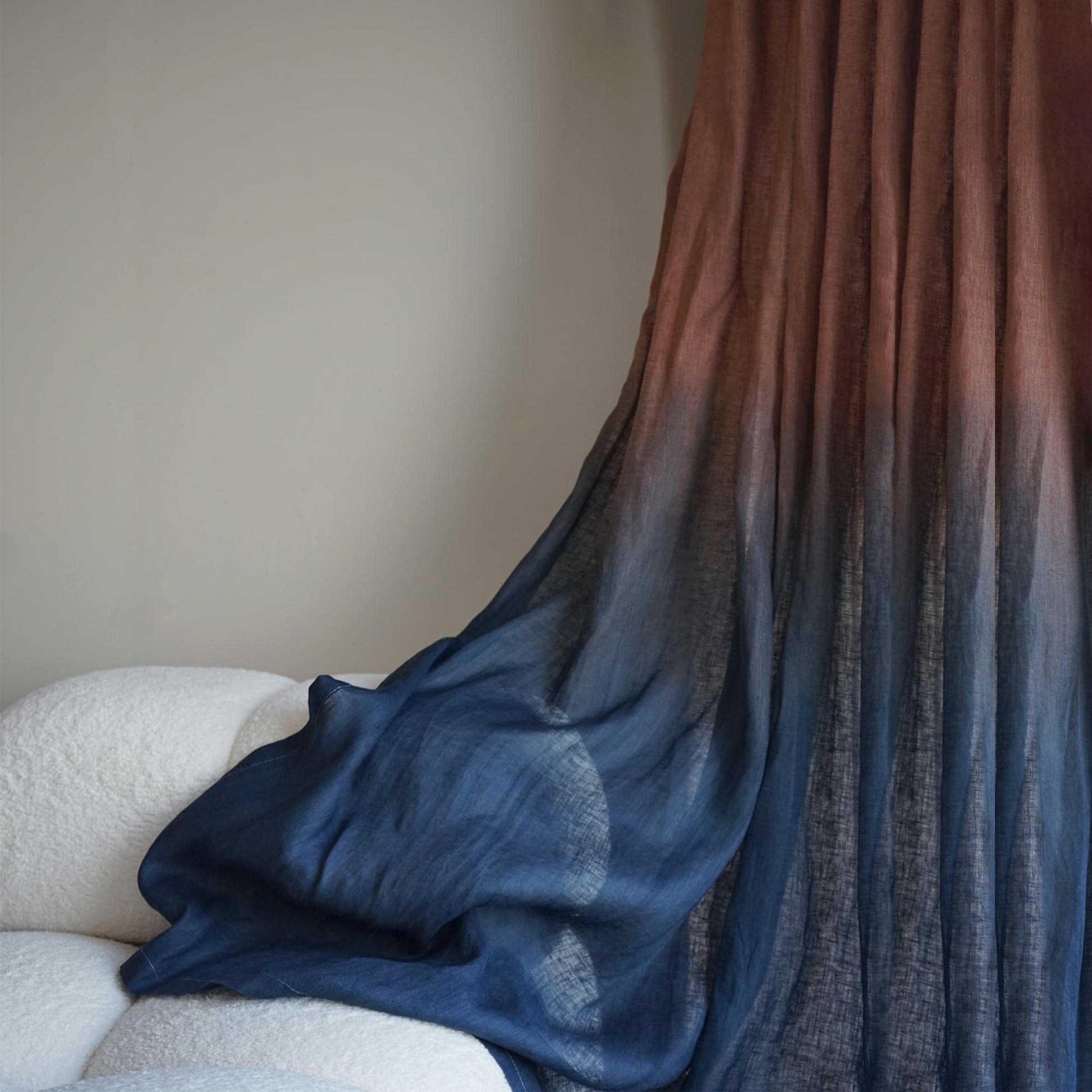 close-up of Linen Panel — Crimson Blue showing the natural weave and gradient dye
