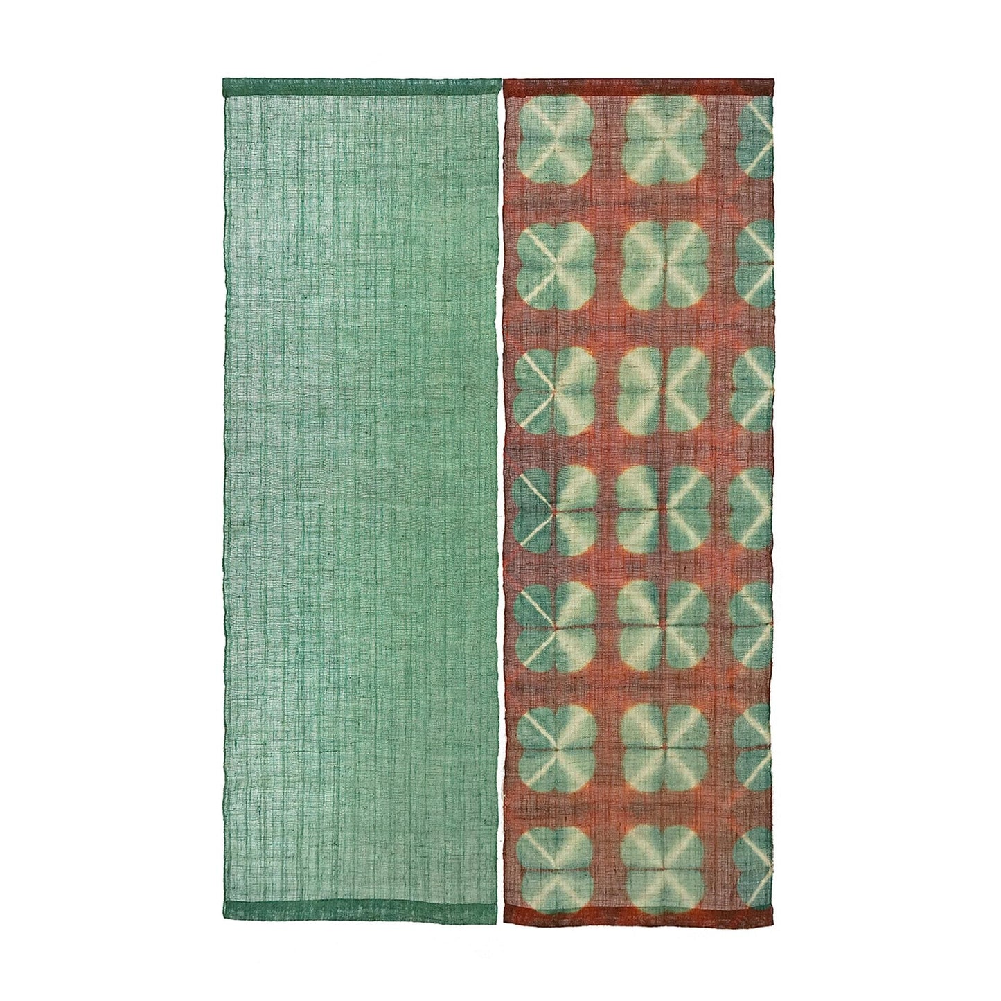 Ramie Cloth — Clover Green displayed as a room divider or wall hanging