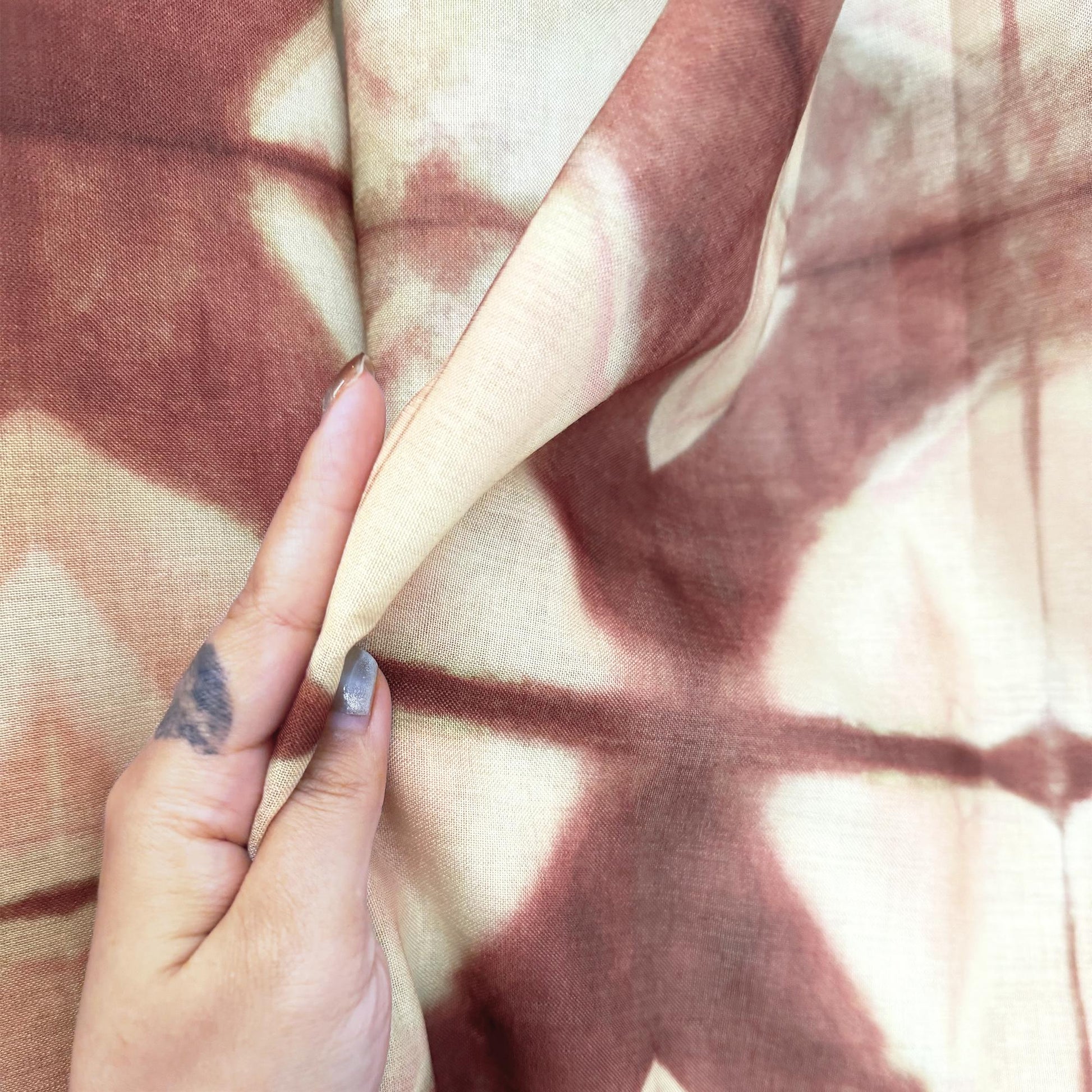 lifestyle scene with Pattern Drapery — Dusty Rose creating a soft, airy room partition
