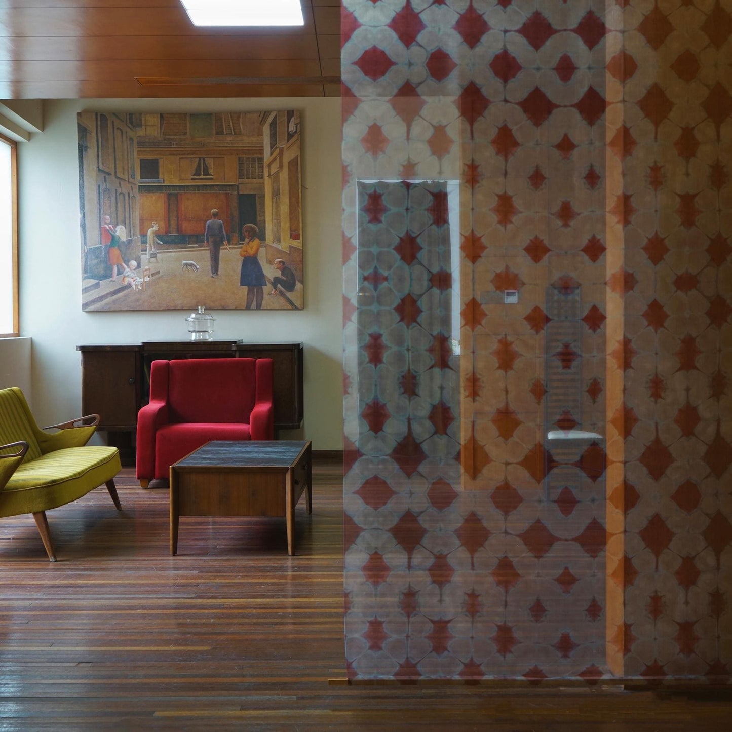 lifestyle scene featuring Organza — Mist Purple as a decorative textile wall