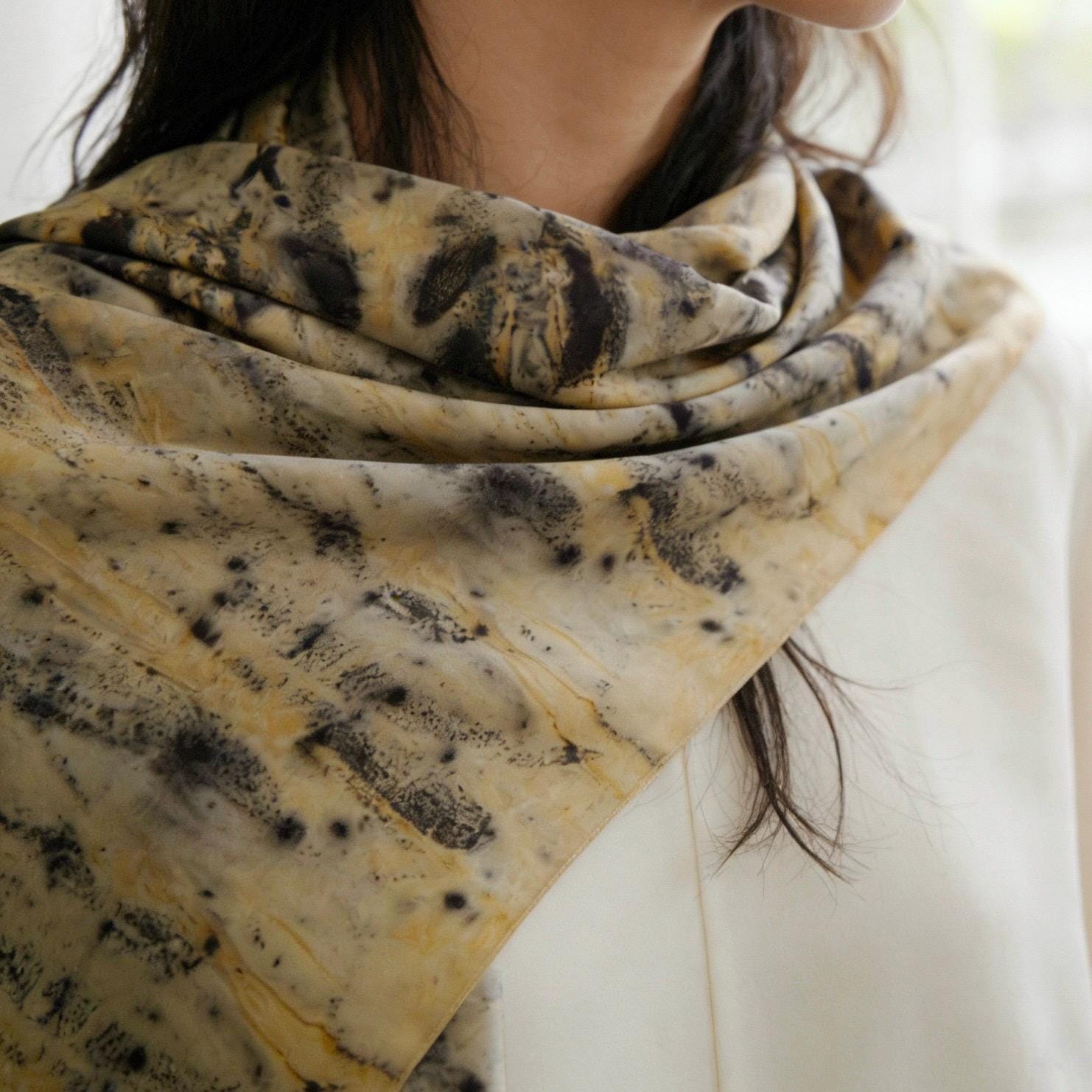 fabric detail of Scarf — Ochre Vine showing hand-dyed texture and drape