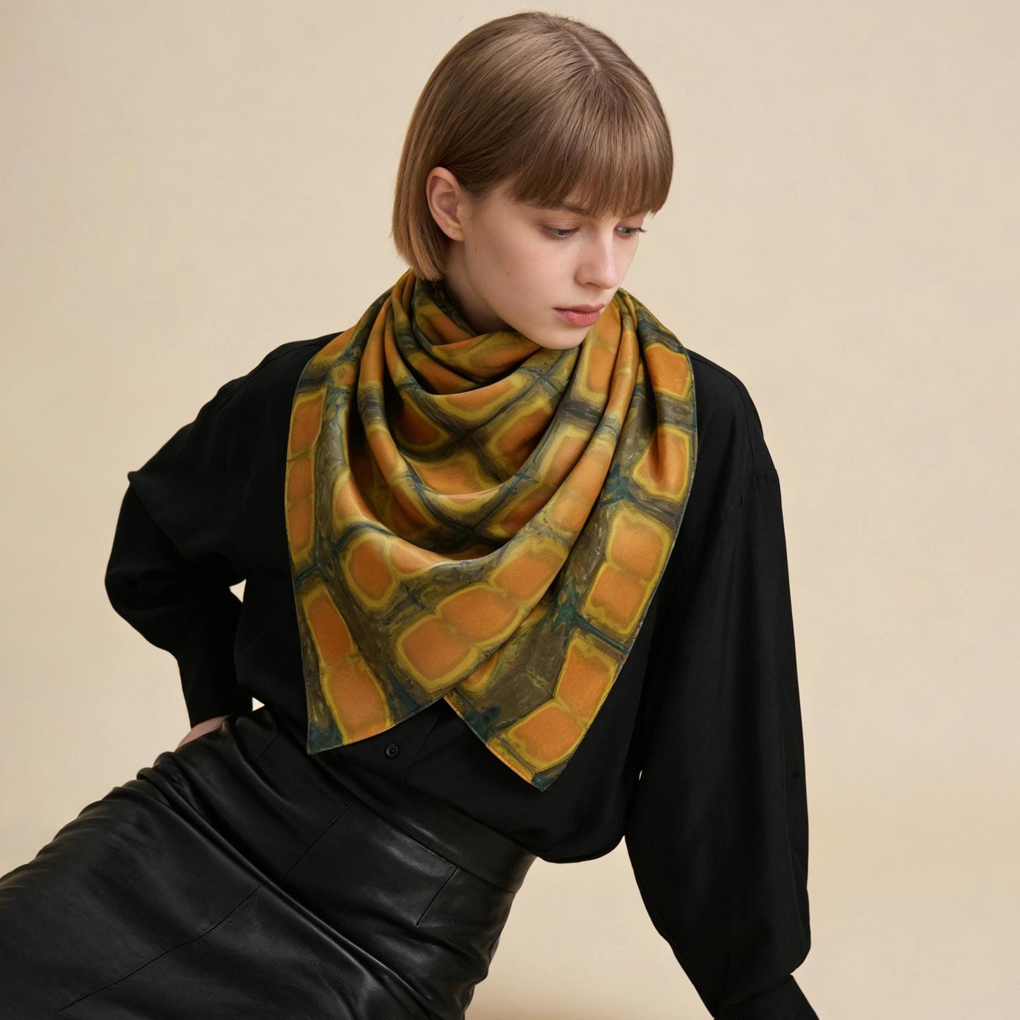 fabric detail of Scarf — Amber Green showing hand-dyed texture and drape