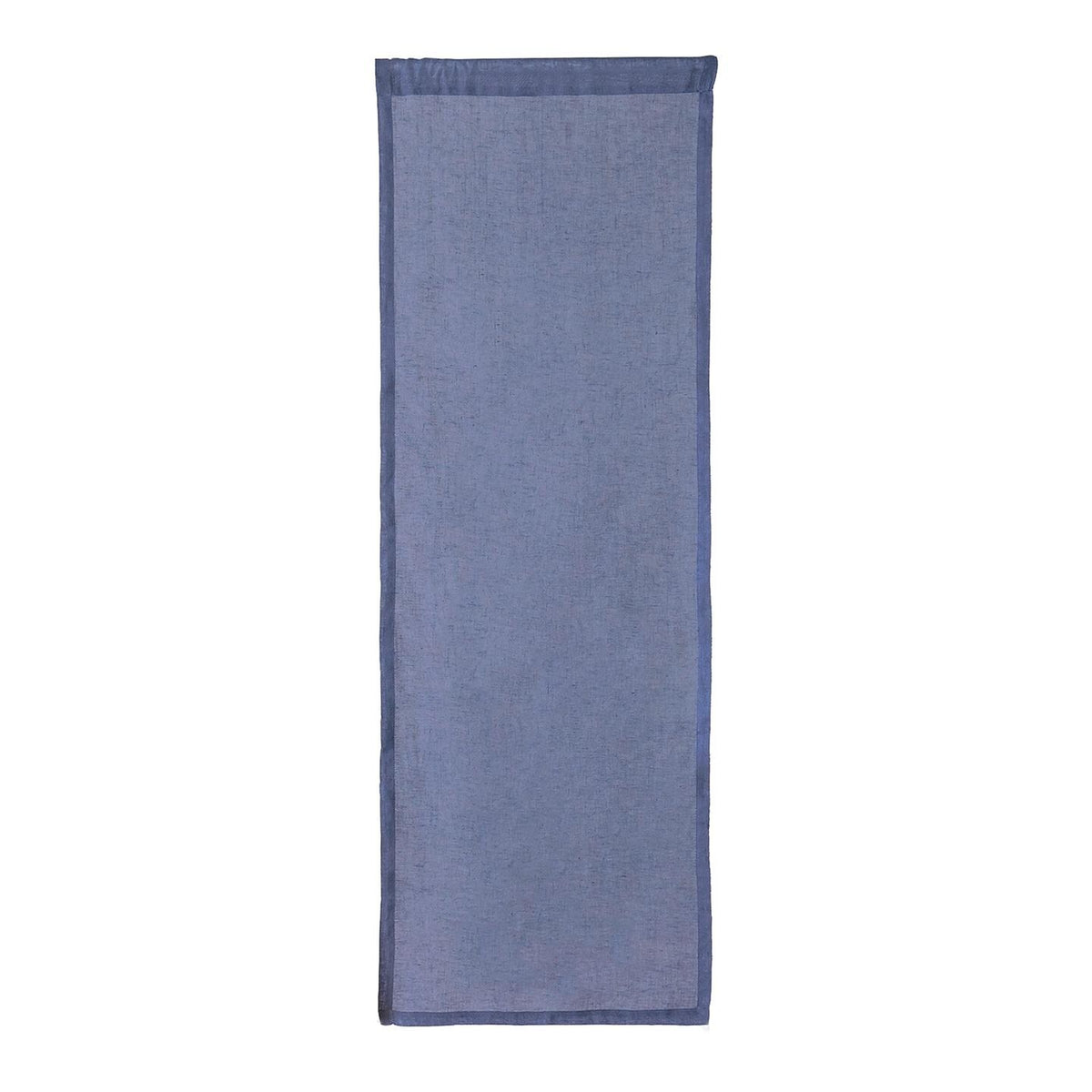 alternate angle of Motif Linen Noren — Blue Bloom hanging as a two-panel doorway curtain