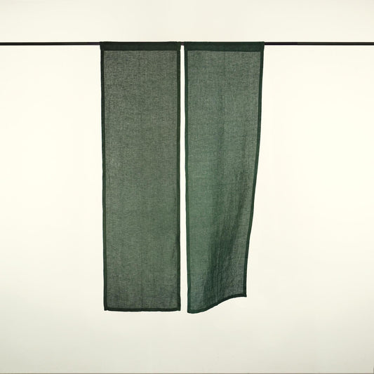 Minimalist Japanese noren 'Sage Green' — soft handmade plant-dyed linen doorway curtain.