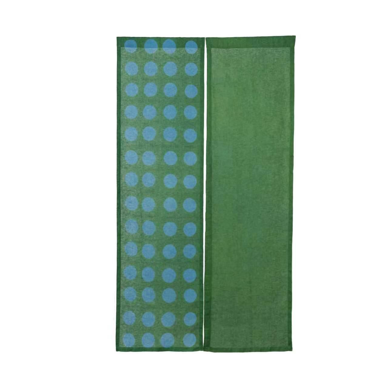 detail view of Polka Dot Linen Noren — Green / Dots showing plant-dyed linen texture and pattern
