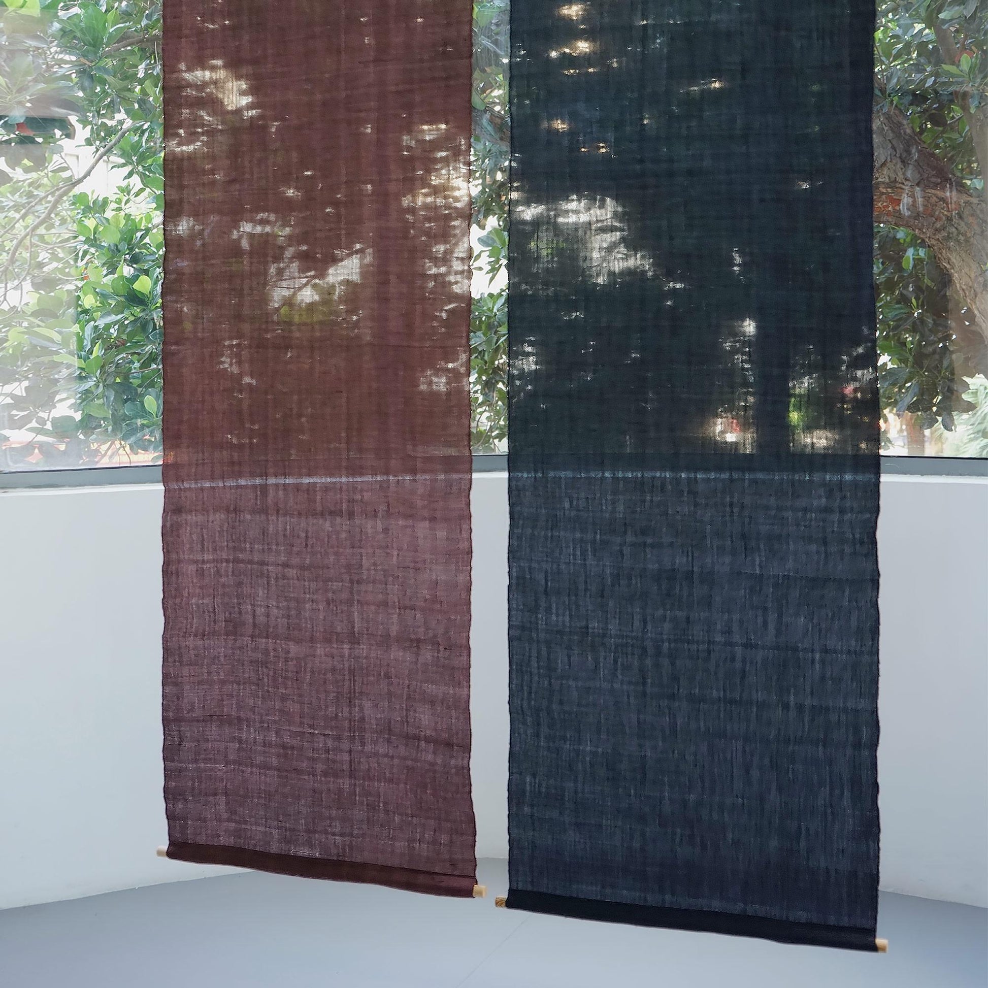 detail view of Ramie Ombre — Plum Grey showing plant-dyed fabric texture