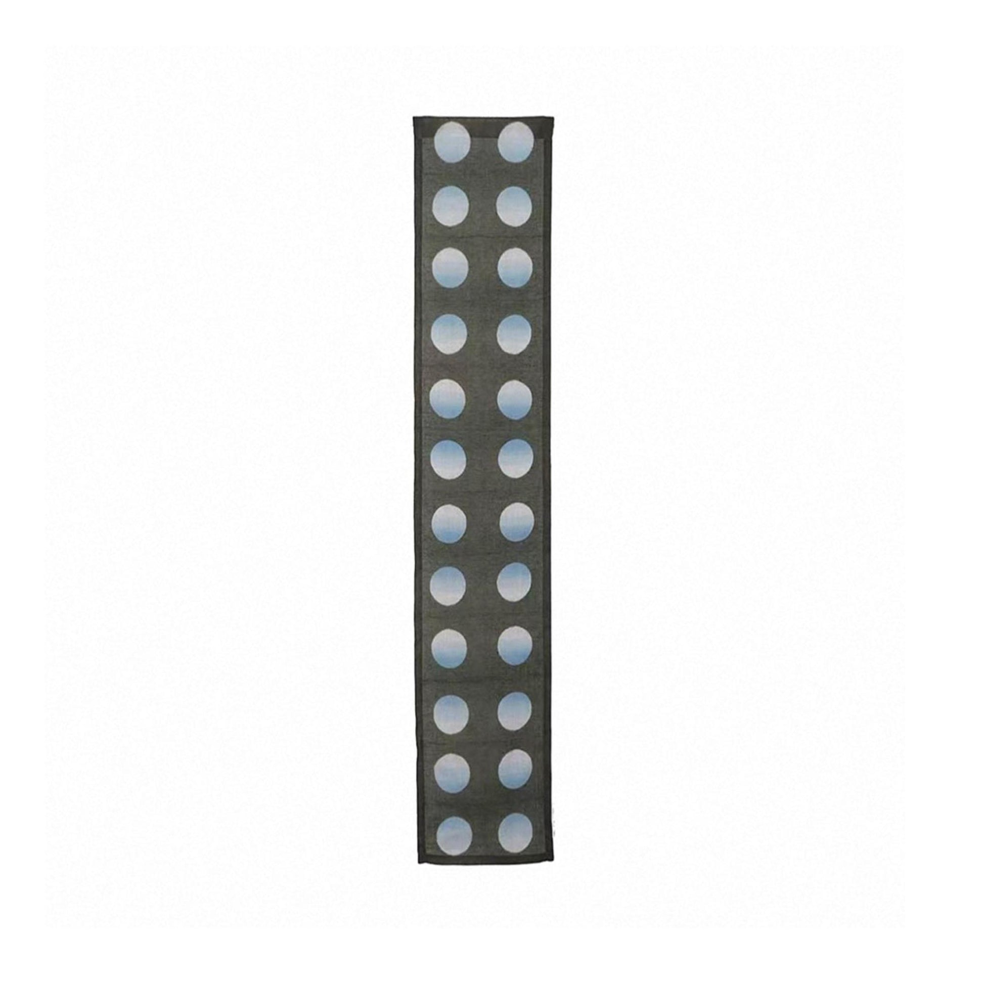 close-up of Polka Dot Linen Noren — Grey / Blue showing the natural resist-dye motif on linen