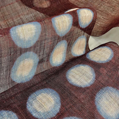 detail view of Ramie Cloth — Red Dots showing natural ramie weave and resist-dye pattern