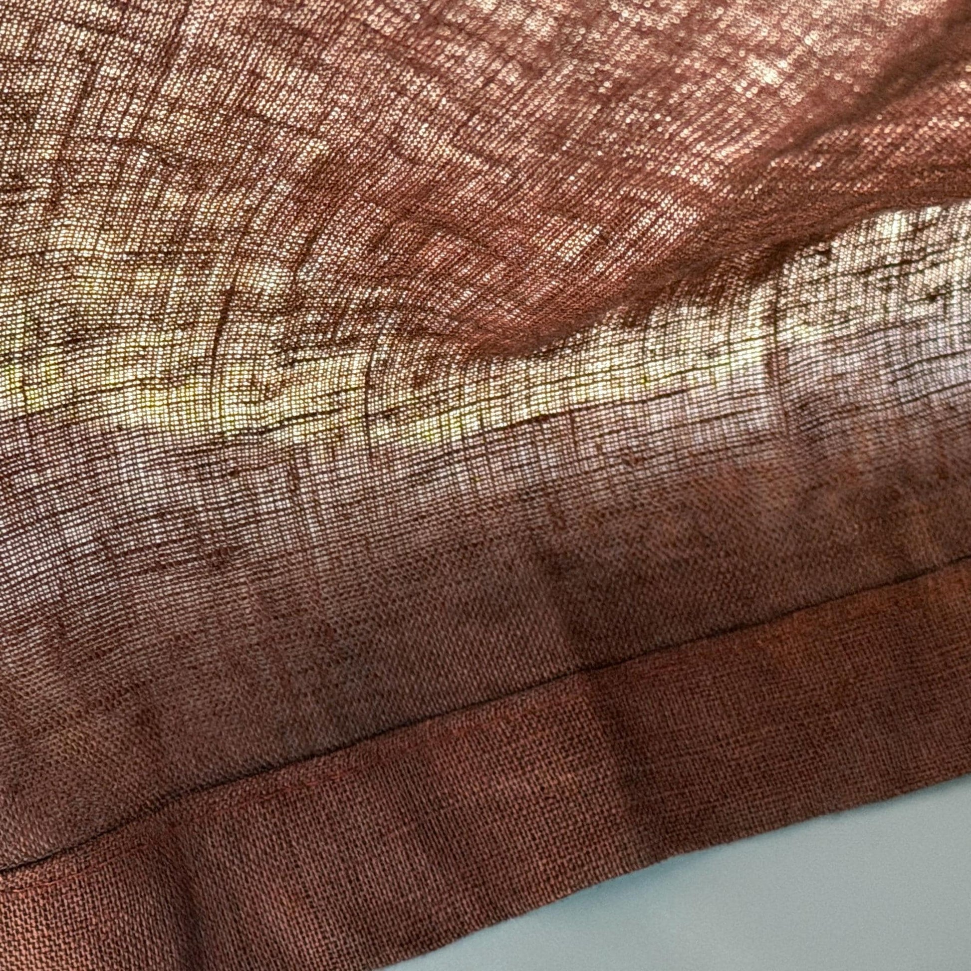 room scene with Linen Panel — Crimson Blue used as sheer curtains in a living space