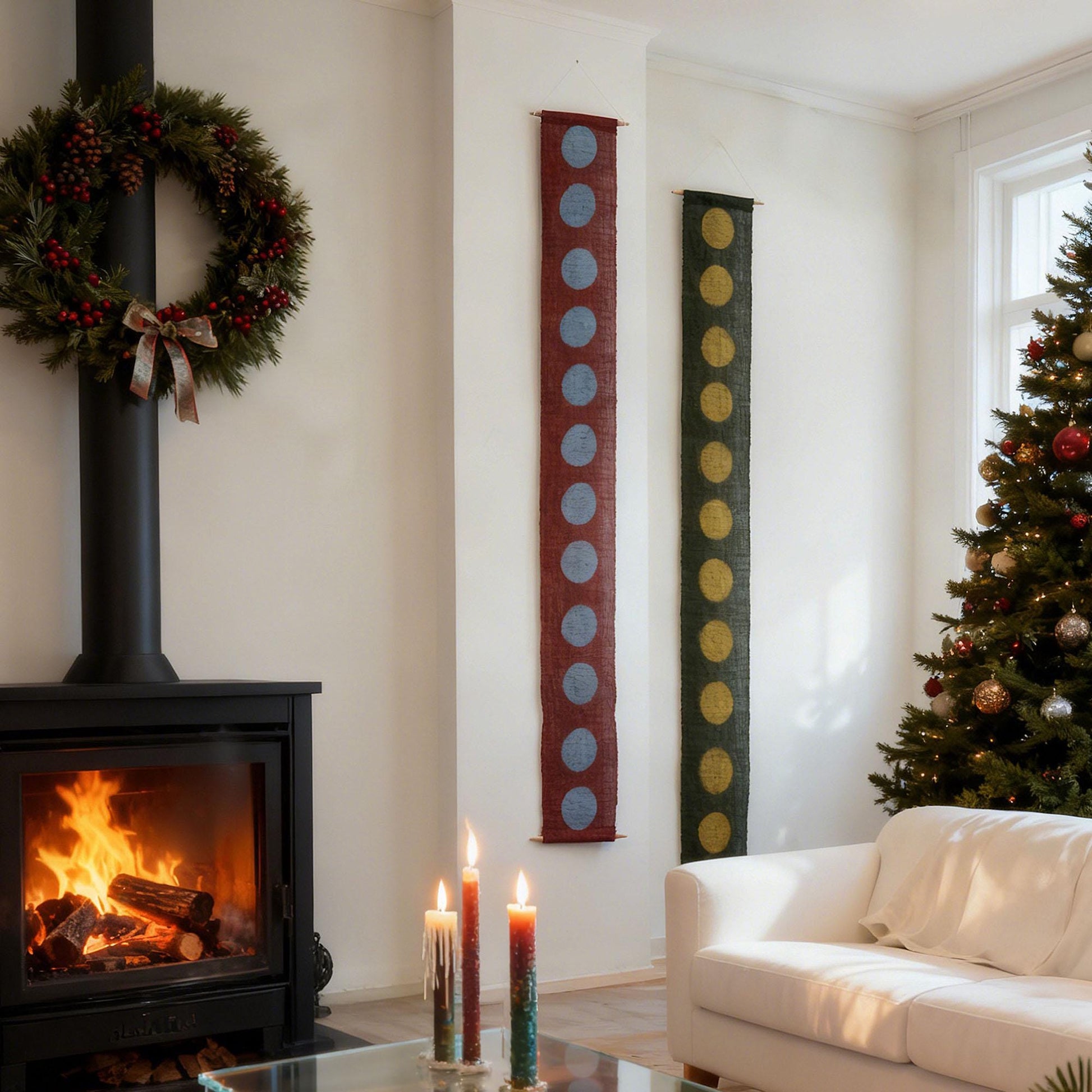 Narrow Ramie — Circles arranged in a styled living room setting
