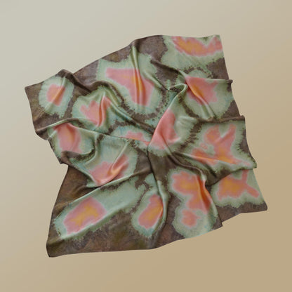 Scarf — Clay Green styled and worn, showing the natural plant-dyed pattern