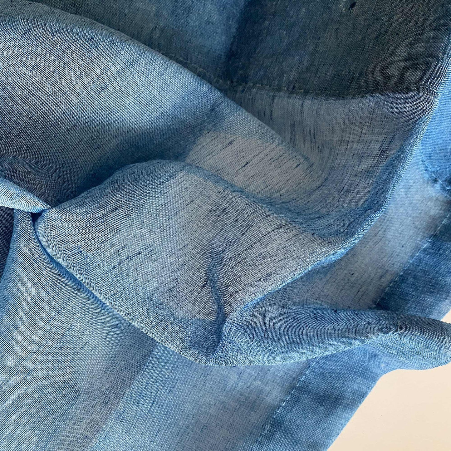 close-up of Linen Panel — Soft Blue showing the natural weave and gradient dye