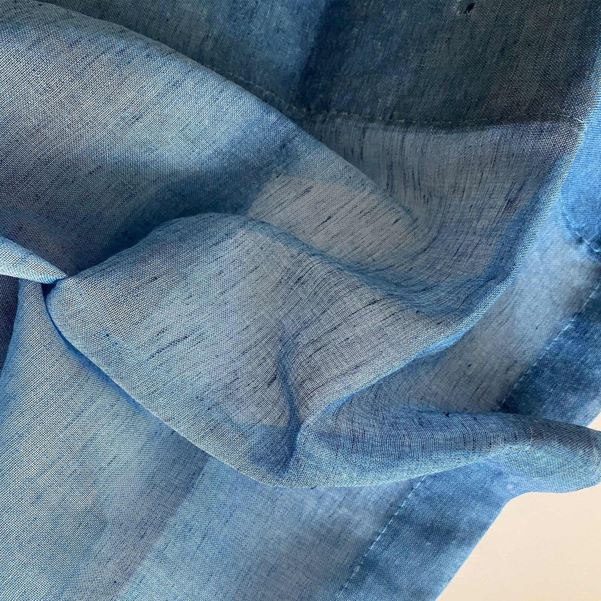 close-up of Linen Panel — Soft Blue showing the natural weave and gradient dye