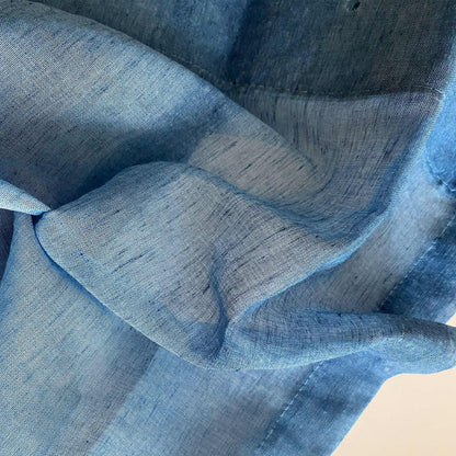 close-up of Linen Panel — Soft Blue showing the natural weave and gradient dye