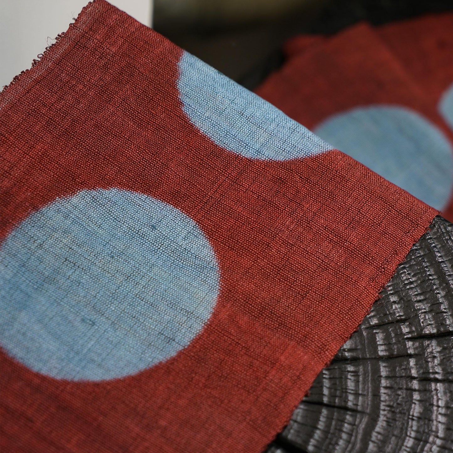 detail view of Narrow Ramie — Circles showing repeated resist-dye motifs