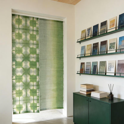Ramie cloth panel 'Moss Light' — handmade plant-dyed ramie for room divider or curtain.