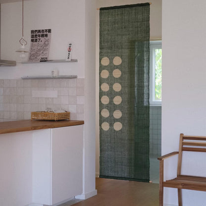 styled interior scene with Ramie Cloth — Green Dots used as a curtain or screen