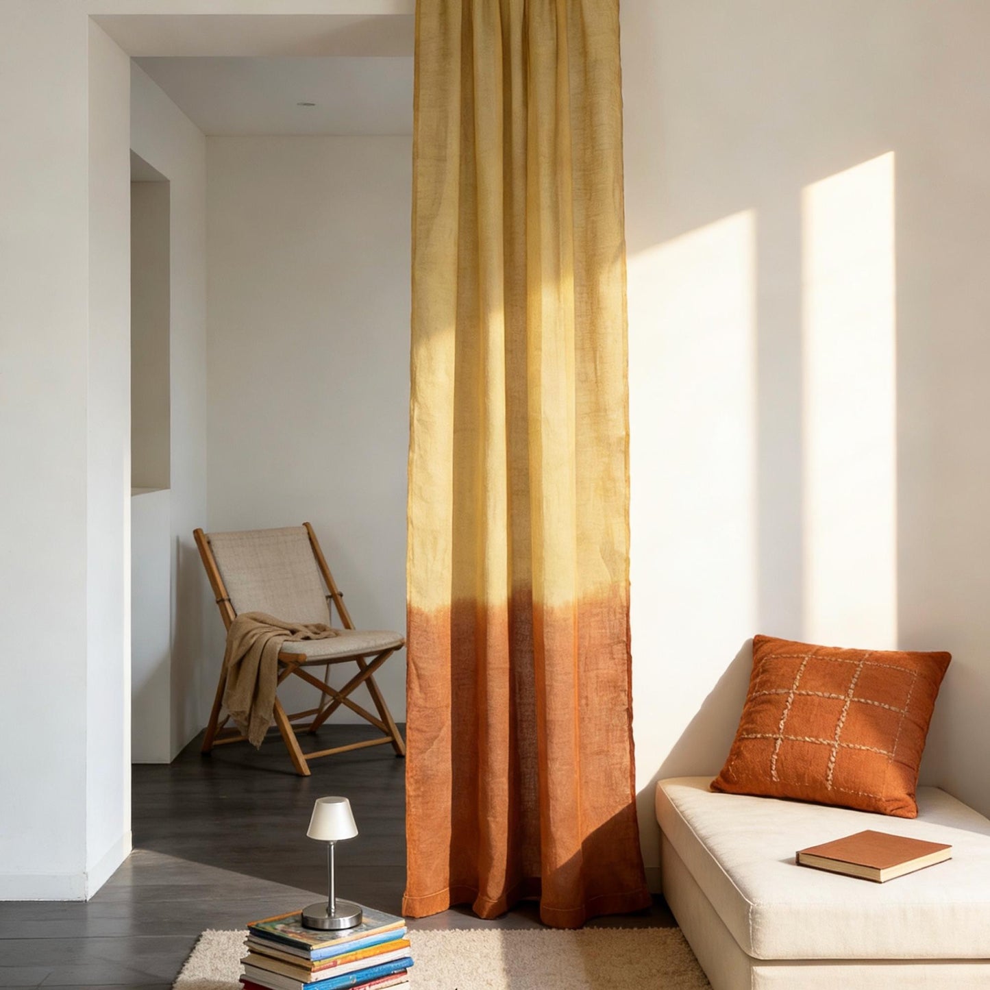 detail view of Linen Panel — Warm Beige showing plant-dyed fabric texture and pattern
