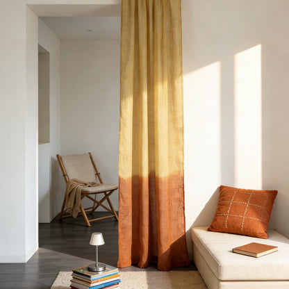 detail view of Linen Panel — Warm Beige showing plant-dyed fabric texture and pattern