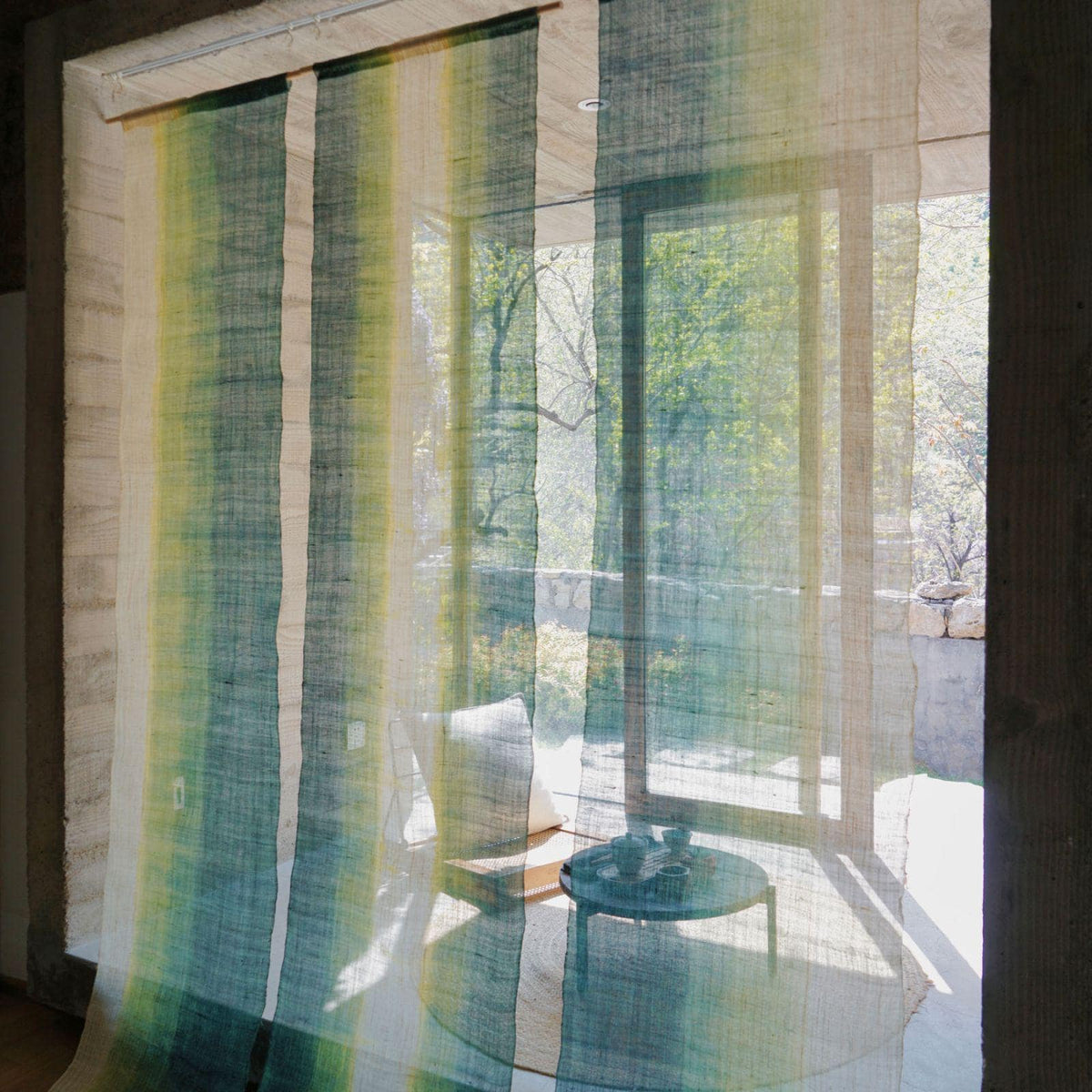 alternate view of Ramie Ombre — Aqua Fade in a styled interior