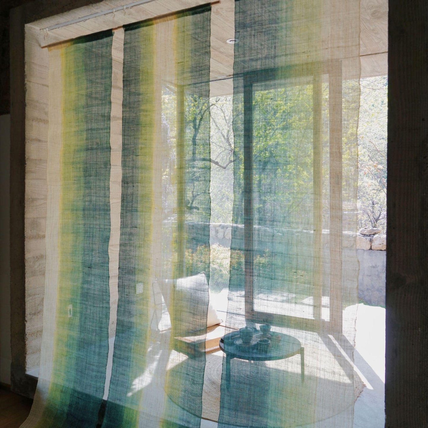 alternate view of Ramie Ombre — Aqua Fade in a styled interior