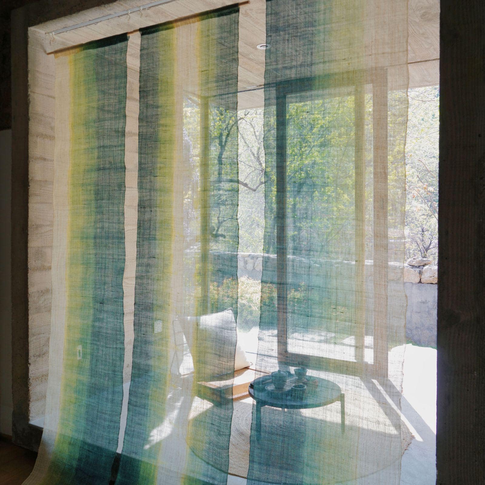 alternate view of Ramie Ombre — Aqua Fade in a styled interior