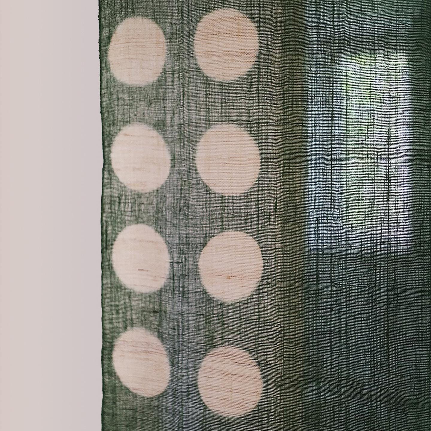 multiple panels of coordinating plant-dyed textiles including Ramie Cloth — Green Dots