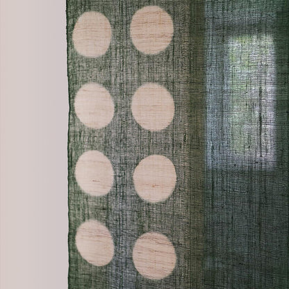 multiple panels of coordinating plant-dyed textiles including Ramie Cloth — Green Dots