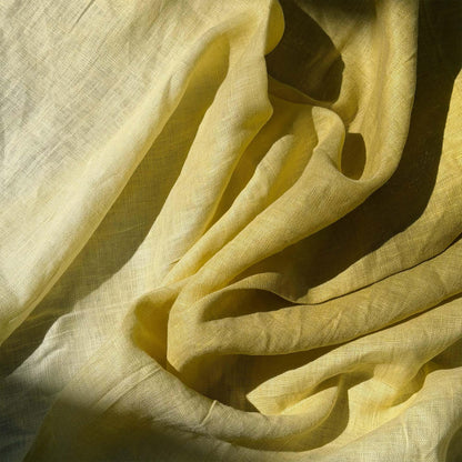 detail view of Soft Tone Noren — Yellow White showing plant-dyed linen texture and pattern