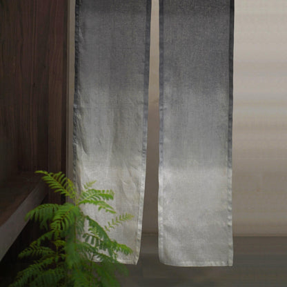 close-up of Soft Tone Noren — Ink Grey showing the natural resist-dye motif on linen