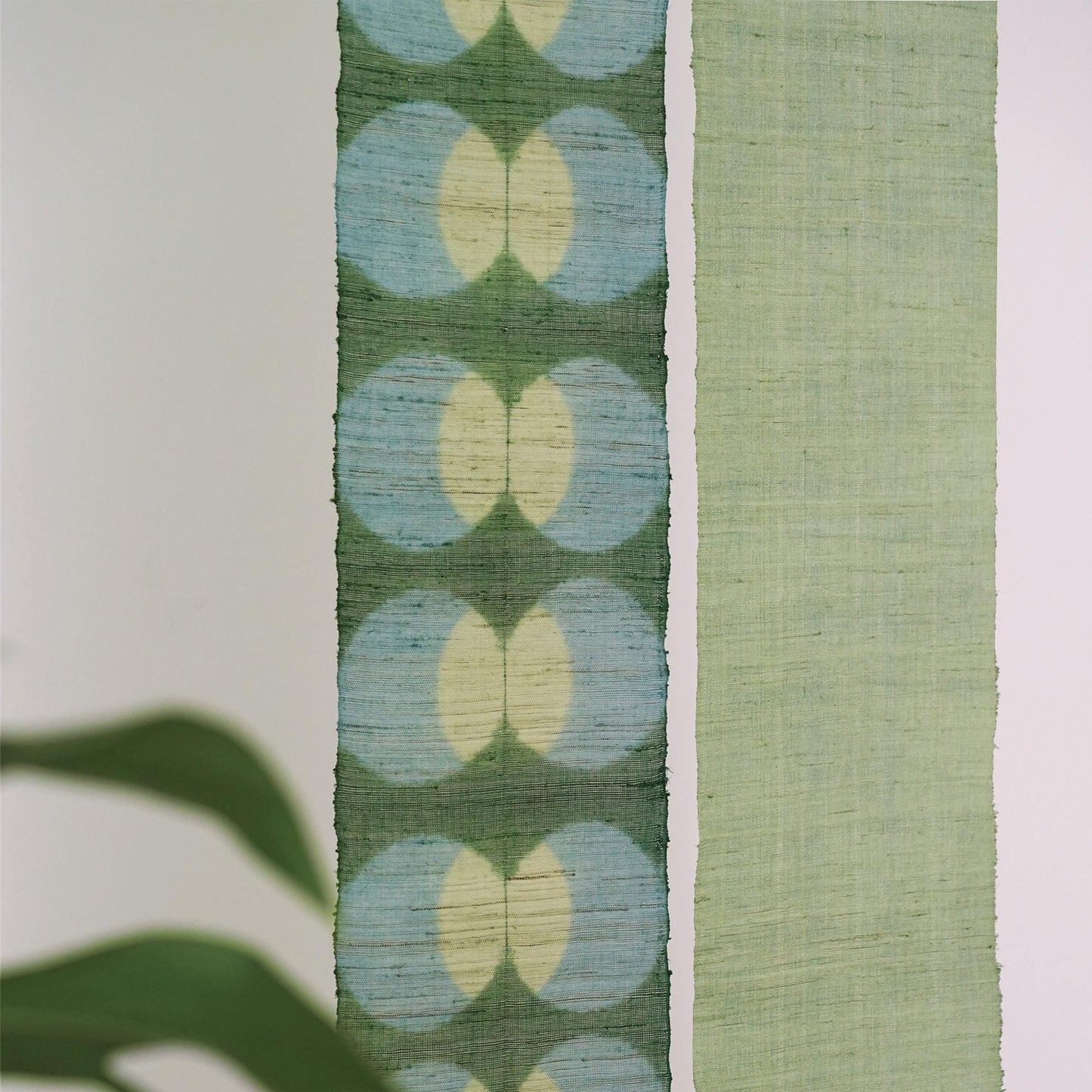 detail view of Narrow Ramie — Bean Motif showing repeated resist-dye motifs