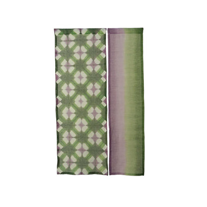 styled room scene with Motif Linen Noren — Purple Green used as a window or doorway curtain