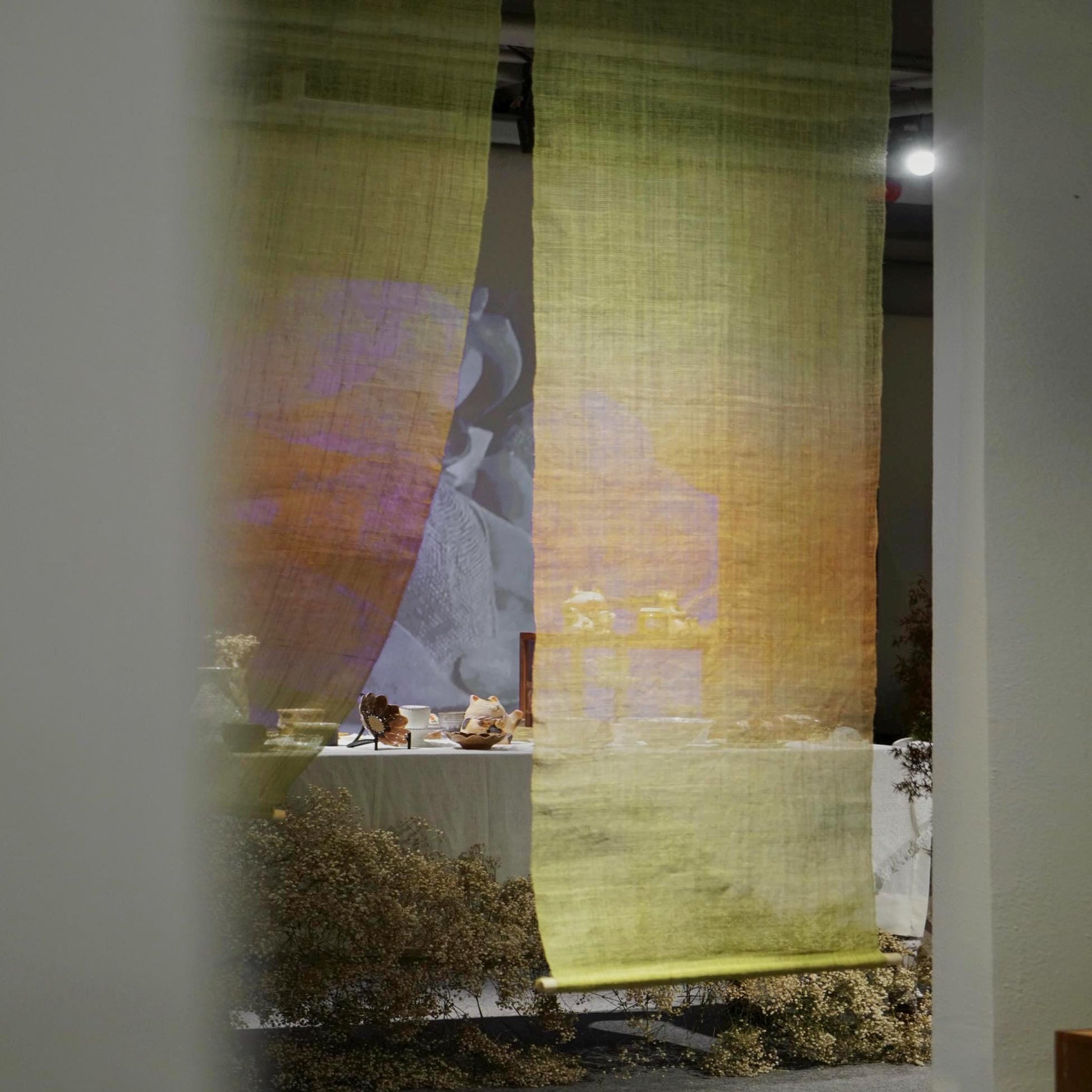 alternate view of Ramie Ombre — Olive Haze in a styled interior