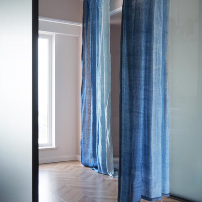 detail view of Linen Panel — Soft Blue showing plant-dyed fabric texture and pattern