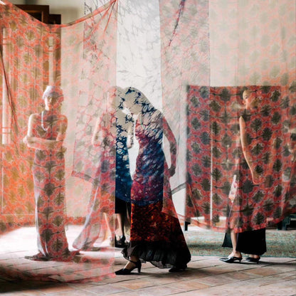 Organza — Blush Pink by a window, filtering daylight and adding soft pattern