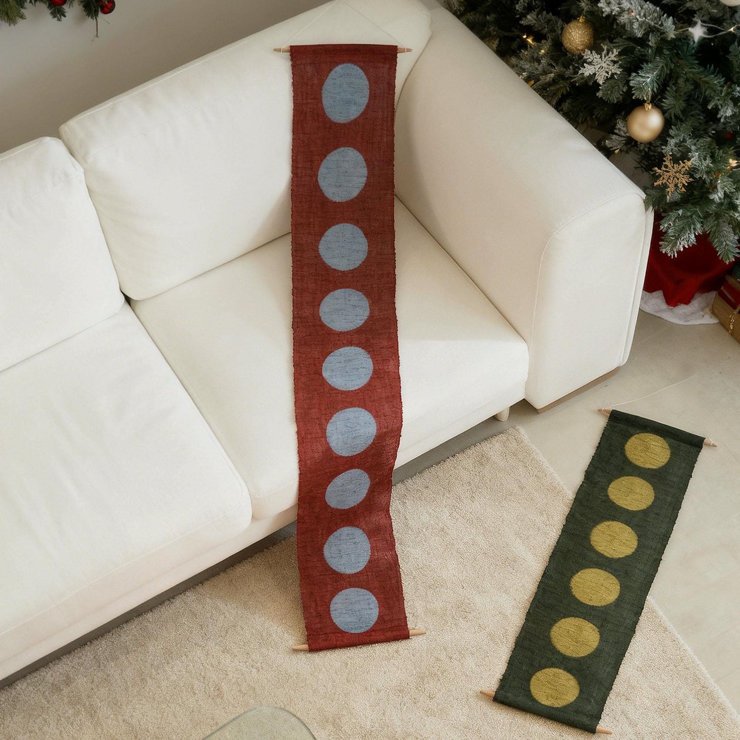 detail view of Narrow Ramie — Circles showing repeated resist-dye motifs