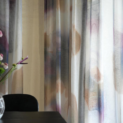 Pattern Drapery — Mist Grey dressing tall windows in a styled living room