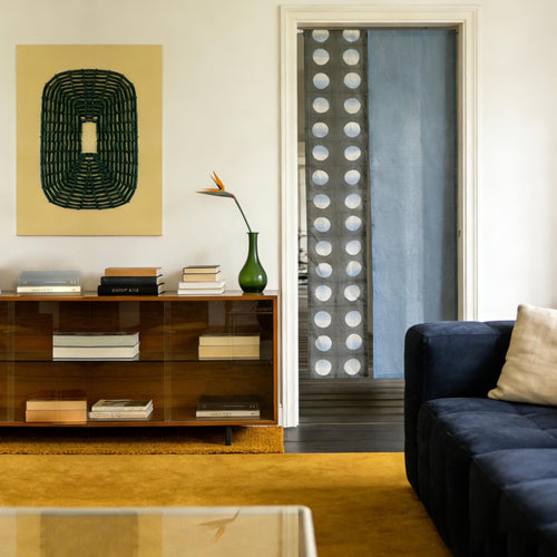 Hand Dyed Linen Noren Curtain — Grey / Blue