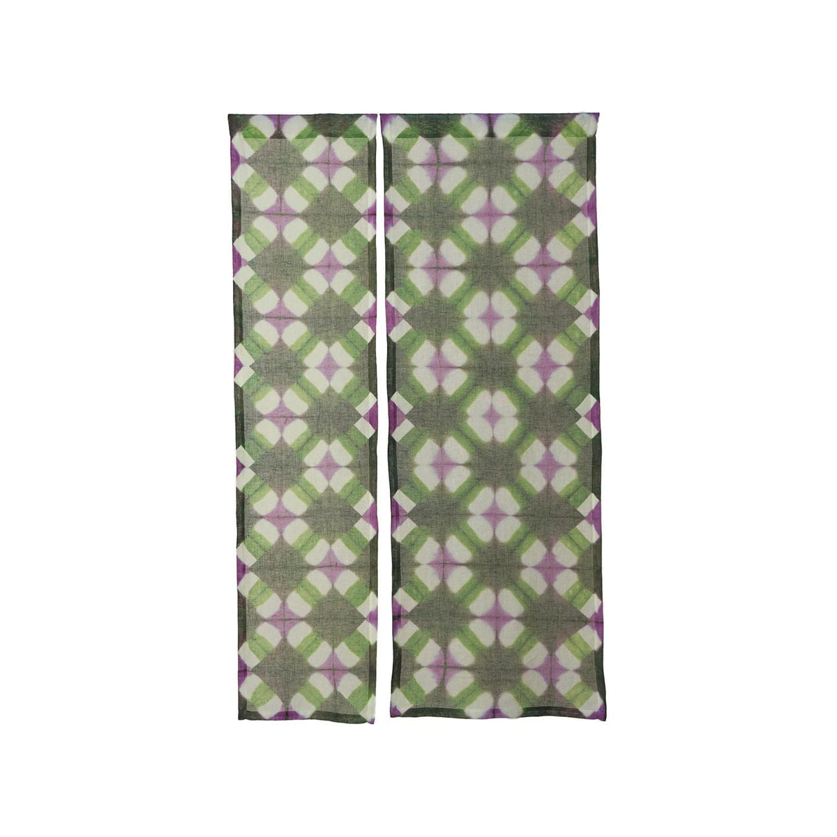 alternate angle of Motif Linen Noren — Green Flower hanging as a two-panel doorway curtain