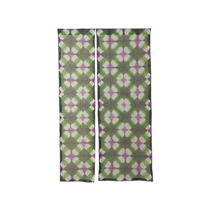 alternate angle of Motif Linen Noren — Green Flower hanging as a two-panel doorway curtain