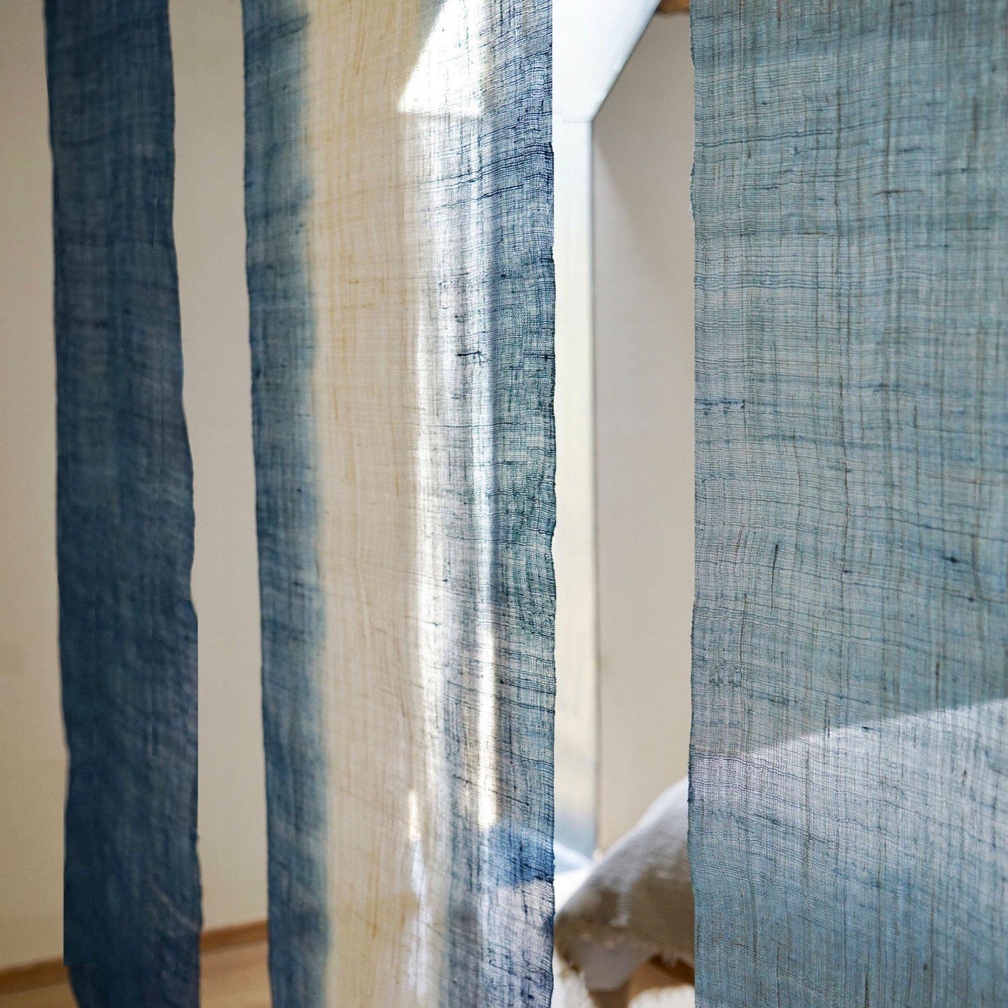 detail view of Ramie Ombre — Deep Blue showing plant-dyed fabric texture