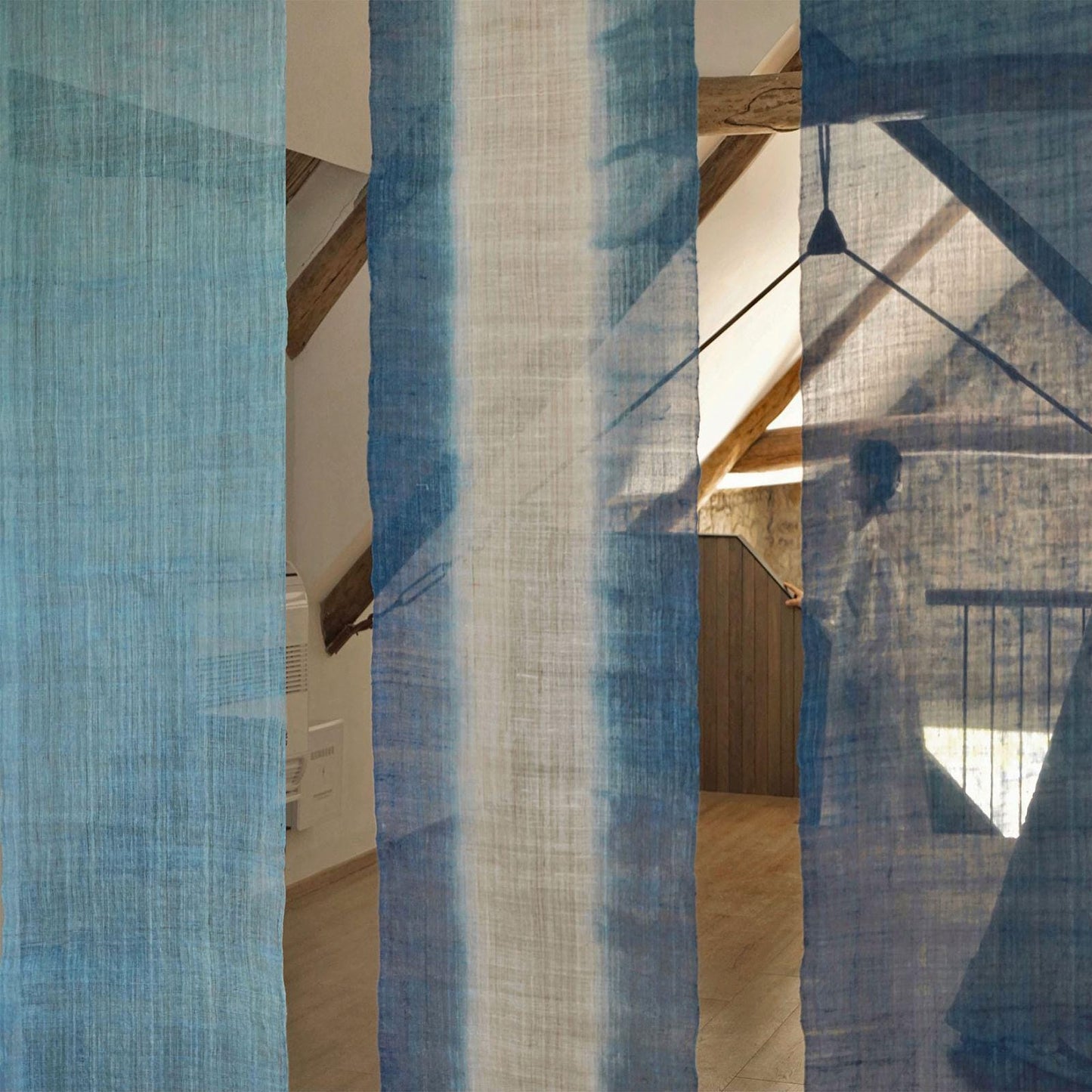 alternate view of Ramie Ombre — Deep Blue in a styled interior