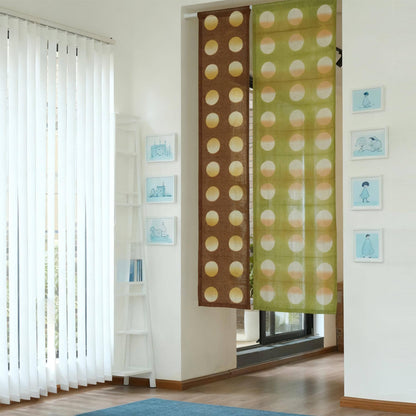 Hand dyed linen noren curtain 'Orange / Yellow' — playful polka dot Japanese doorway curtain.