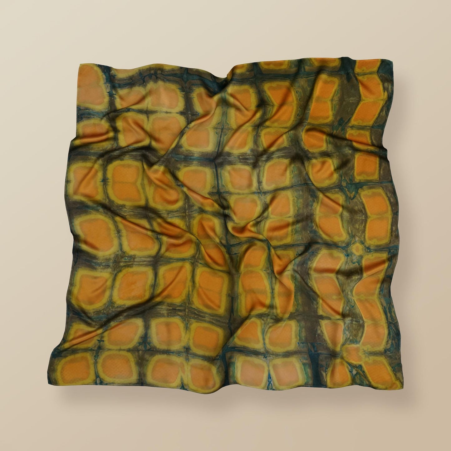 Hand dyed plant-dyed scarf 'Amber Green' — wearable botanical textile art, natural dyes.
