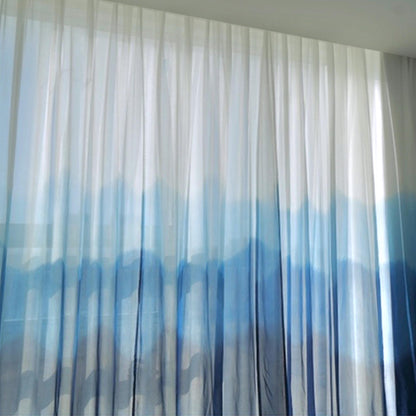 detail view of Sheer Curtain — White Blue showing natural ramie texture and color