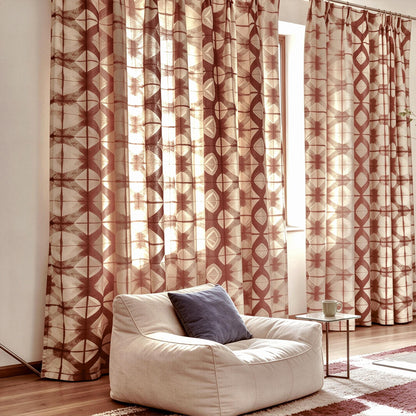 Pattern Drapery — Dusty Rose shown in a bedroom interior with soft natural light